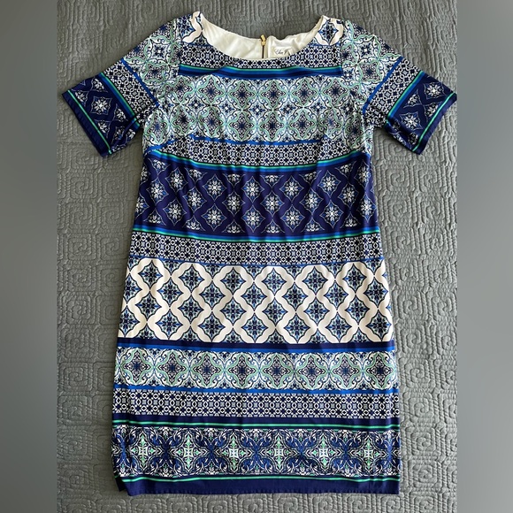 Eliza J Blue and White Geometric Dress - Plus Size - Picture 1 of 4